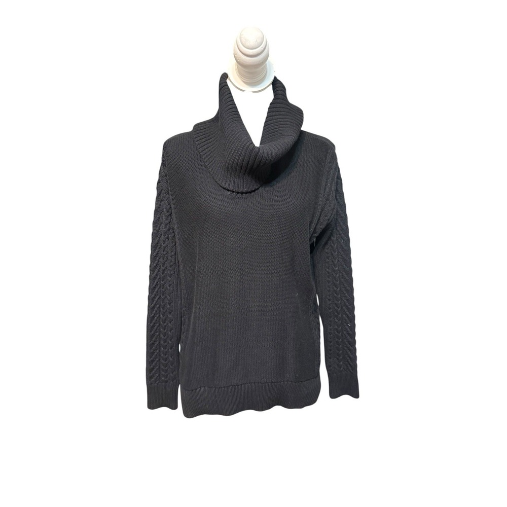 Lauren Ralph Lauren Black Cotton Cowl Neck Cable Knit Sweater Womens Small